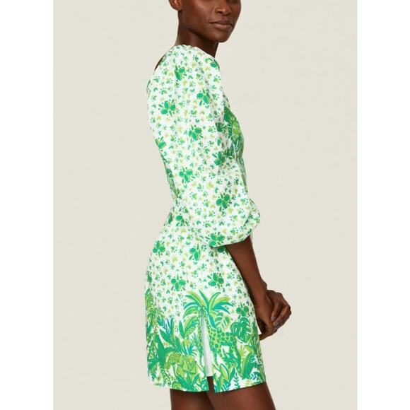 LILLY PULITZER Esteli Romper Size 4 Puff Sleeve Green Party Animals - Picture 7 of 15